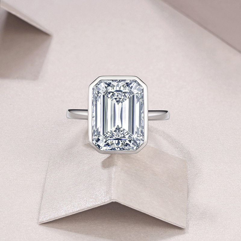 Bold&Chice 10CT Giant Emerald-Cut Bezel-Set Moissanite Ring, Lab Grown Diamond Alternative, Bold Statement Ring