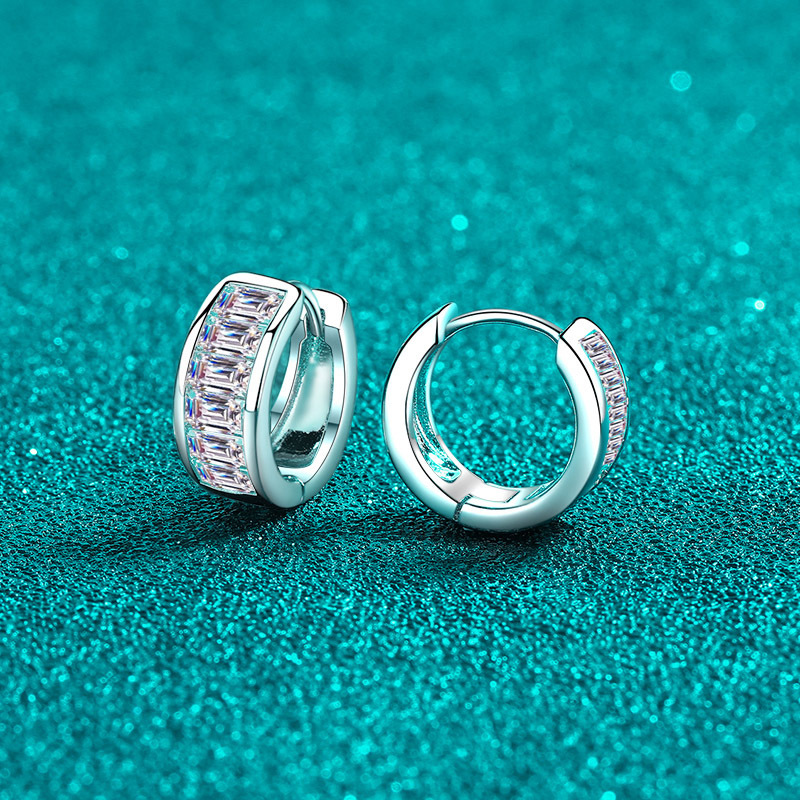 Bold&Chice 1.8CT Baguette Pave Huggie Earrings, Lab Grown Diamond Alternative, Sleek Statement Earrings for Him & Her