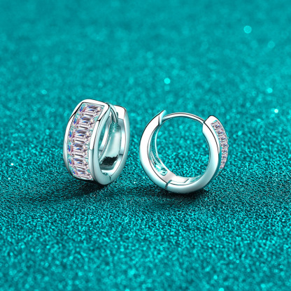 Bold&Chice 1.8CT Baguette Pave Huggie Earrings, Lab Grown Diamond Alternative, Sleek Statement Earrings for Him & Her