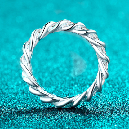 Bold&Chice 1.7CT Twisted Eternity Moissanite Band, Round Cut Lab Created Diamond Ring, Unisex S925 Silver Pave Ring
