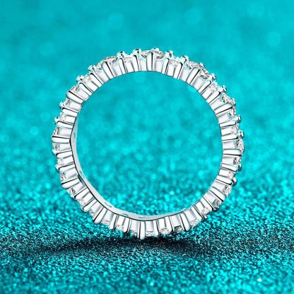 Bold&Chice 1.56CT Floral Pave Moissanite Eternity Ring, Lab Grown Diamond Alternative, Romantic Stackable Band for Him & Her