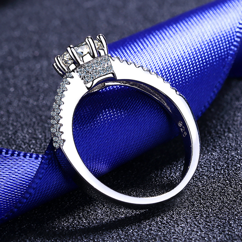 Bold&Chice 1CT Moissanite & Zircon Accent Engagement Ring, 6-Prong Setting with Pave Band, S925 Silver Lab Created Diamond Ring for Women