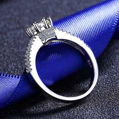 Bold&Chice 1CT Moissanite & Zircon Accent Engagement Ring, 6-Prong Setting with Pave Band, S925 Silver Lab Created Diamond Ring for Women