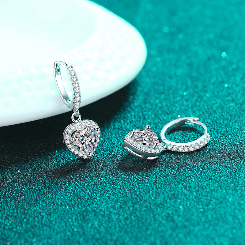 Bold&Chice 2CT Heart Shaped Halo Moissanite Drop Earrings, Lab Grown Diamond Alternative, Romantic Dangle Huggie Earrings for Her