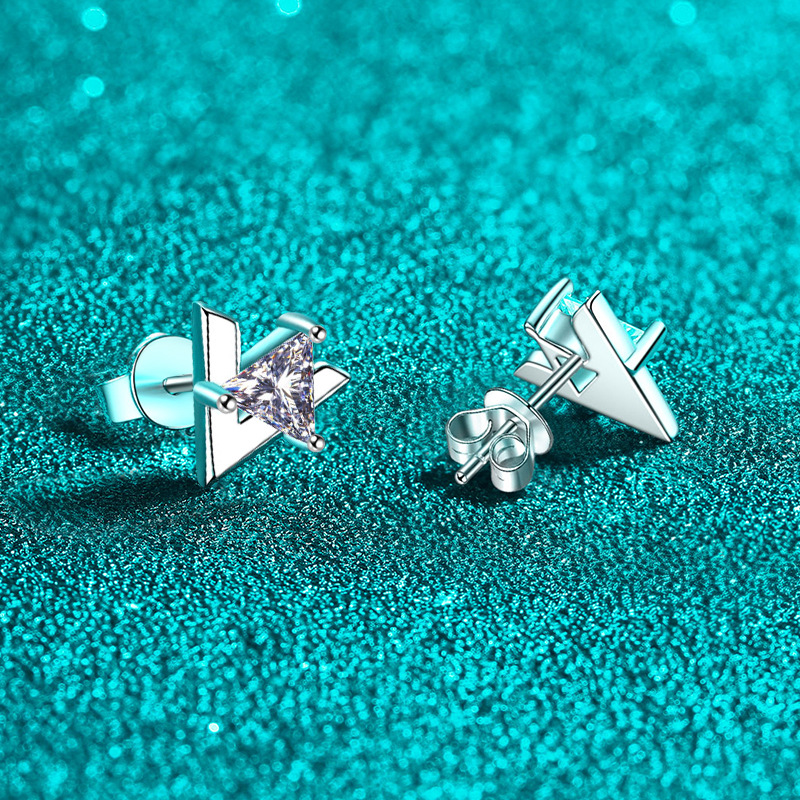 Bold&Chice 1CT Triangle Geometric Moissanite Stud Earrings, Lab Grown Diamond Alternative, Minimalist Statement Stud Earrings for Her