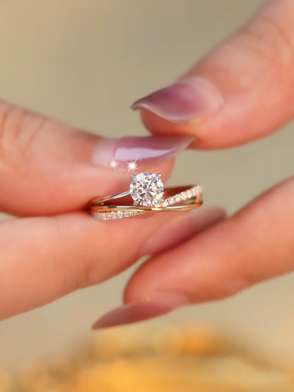 Bold&Chice Starry Sky Moissanite Ring, 0.5/1/3CT Lab Created Engagement Ring, Twisted Shank Promise Ring for Women