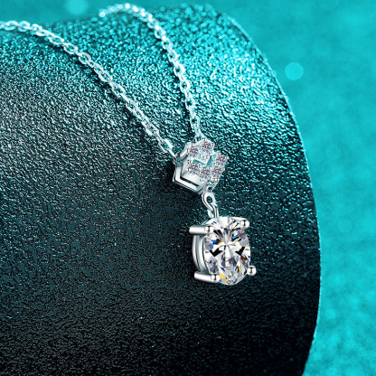 Bold&Chice 1CT Oval Moissanite Pendant Necklace, Heart Pave S925 Silver Lab Created Diamond Necklace for Women