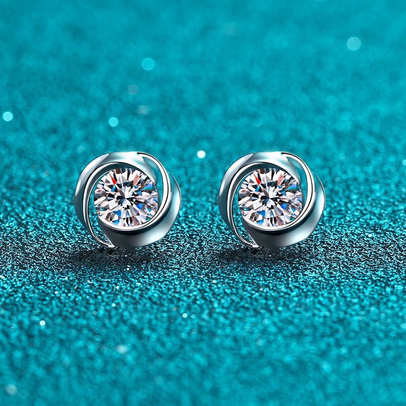 Bold&Chice 0.6/1CT Delicate Swirl Wrap Moissanite Stud Earrings, Lab Grown Diamond Alternative, Elegant Solitaire Stud Earrings for Her
