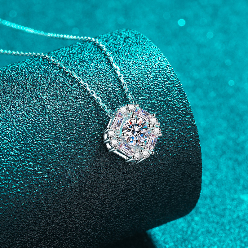 Bold&Chice Viral Sugar Cube Cut Jewelry Moissanite Jewelry Set (Necklace + Earrings), Lab Grown Diamond Alternative, Trending Halo Pendant & Stud Set for Her