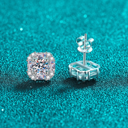 Bold&Chice Viral Sugar Cube Cut Jewelry Moissanite Jewelry Set (Necklace + Earrings), Lab Grown Diamond Alternative, Trending Halo Pendant & Stud Set for Her