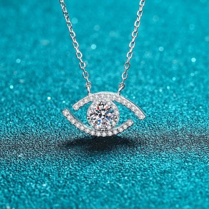 Bold&Chice 0.5CT Evil Eye Moissanite Pendant Necklace, Pave Eye S925 Silver Lab Created Diamond Necklace for Women