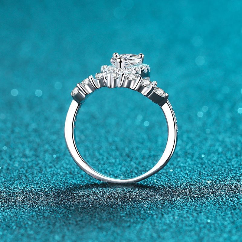 Bold&Chice 1CT Pear Cut Moissanite Crown Ring, Marquise Pave S925 Silver Lab Created Diamond Ring for Women