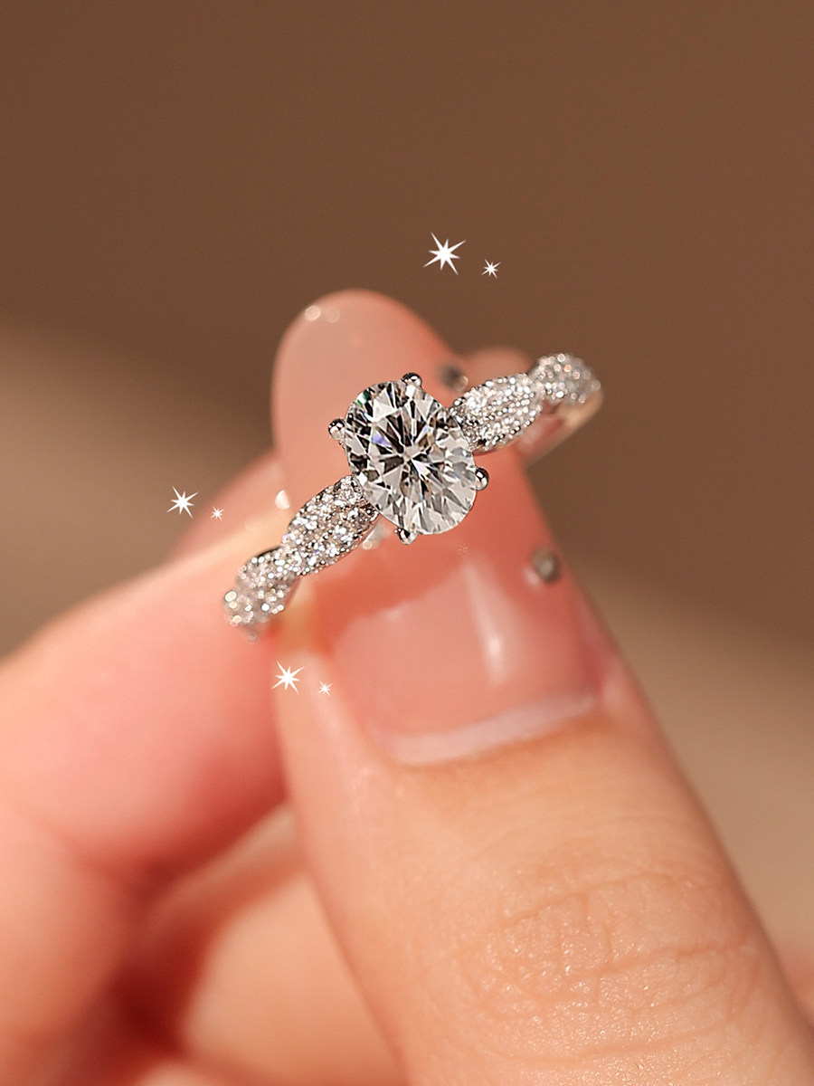 Bold&Chice Rotating Ballet Moissanite Ring, Oval Cut 1CT Lab Created Engagement Ring, Pave Promise Ring for Women