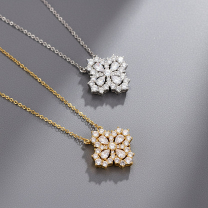 Bold&Chice Luxury Floral Cluster Moissanite Pendant Necklace, S925 Silver Lab Created Diamond, Shiny Pear & Round Statement Necklace for Her