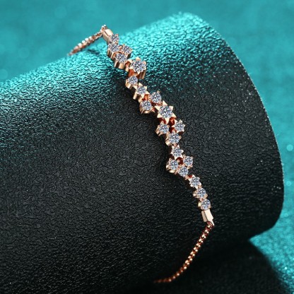 Bold&Chice Delicate Star Cluster Moissanite Bracelet, Shiny Flower Adjustable Rose Gold S925 Silver Lab Created Diamond Bracelet for Women