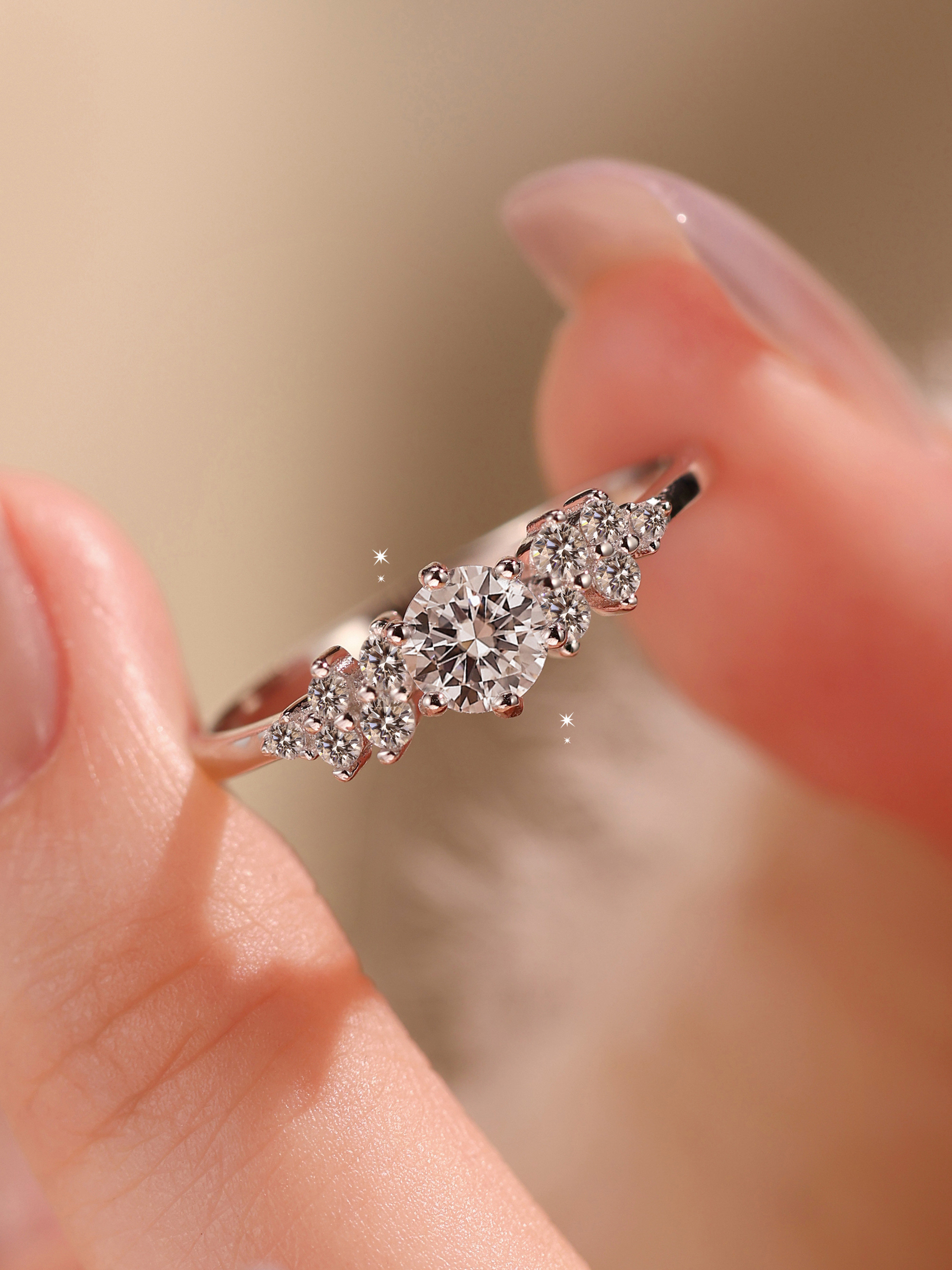 Bold&Chice Berlin Love Letter Ring, 0.5-1CT Lab Created Moissanite Engagement Ring, Dainty Petal Promise Ring for Women