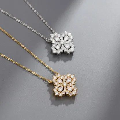 Bold&Chice Luxury Floral Cluster Moissanite Pendant Necklace, S925 Silver Lab Created Diamond, Shiny Pear & Round Statement Necklace for Her