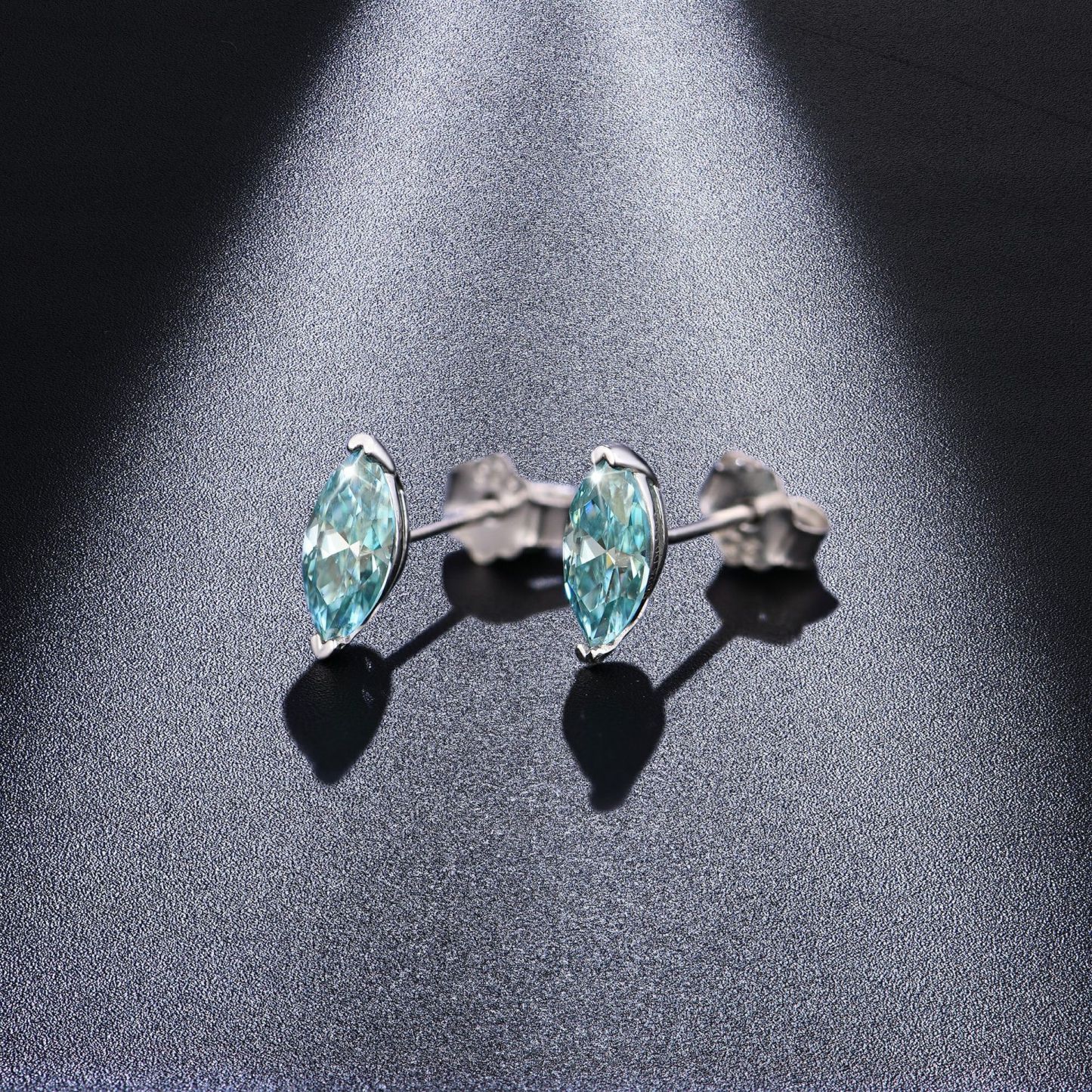 Bold&Chice 0.5CT*2 Blue Moissanite Stud Earrings, Marquise Cut Lab Created Diamond Earrings, S925 Silver for Women