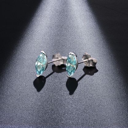 Bold&Chice 0.5CT*2 Blue Moissanite Stud Earrings, Marquise Cut Lab Created Diamond Earrings, S925 Silver for Women