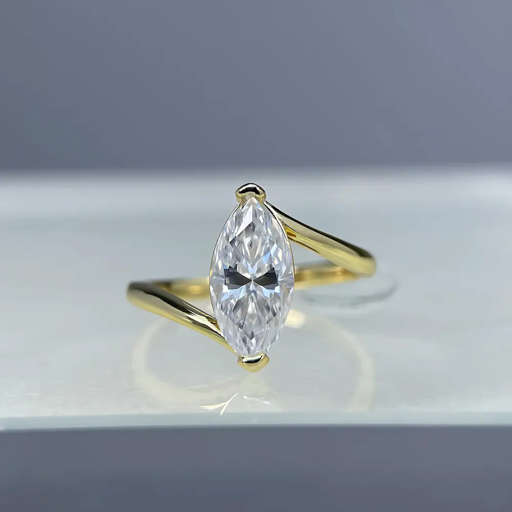 Bold&Chice 2CT Marquise Cut Moissanite Ring, 18K Gold Plated S925 Silver Lab Created Diamond Ring