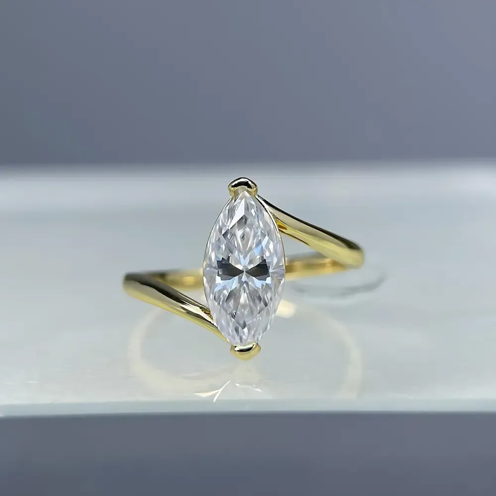 Bold&Chice 2CT Marquise Cut Moissanite Ring, 18K Gold Plated S925 Silver Lab Created Diamond Ring