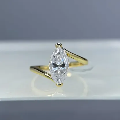 Bold&Chice 2CT Marquise Cut Moissanite Ring, 18K Gold Plated S925 Silver Lab Created Diamond Ring