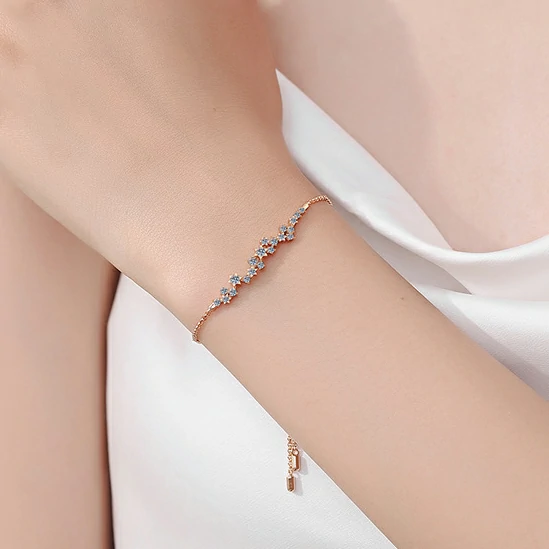 Bold&Chice Delicate Star Cluster Moissanite Bracelet, Shiny Flower Adjustable Rose Gold S925 Silver Lab Created Diamond Bracelet for Women