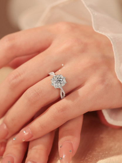 Bold&Chice Firework Pigeon Egg Ring, 1CT Lab Created Moissanite Engagement Ring, Wedding Band for Women