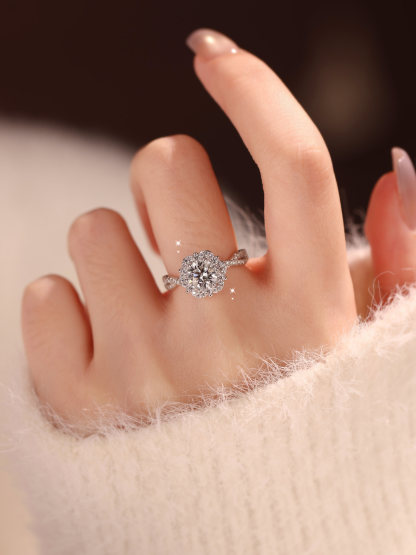 Bold&Chice Elsa Princess Moissanite Ring, Flower Design, Lab Created Engagement Ring