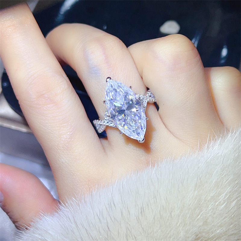 Bold&Chice 10CT Marquise Cut Moissanite Engagement Ring, Lab Created Diamond Ring, S925 Silver Pave Band for Women