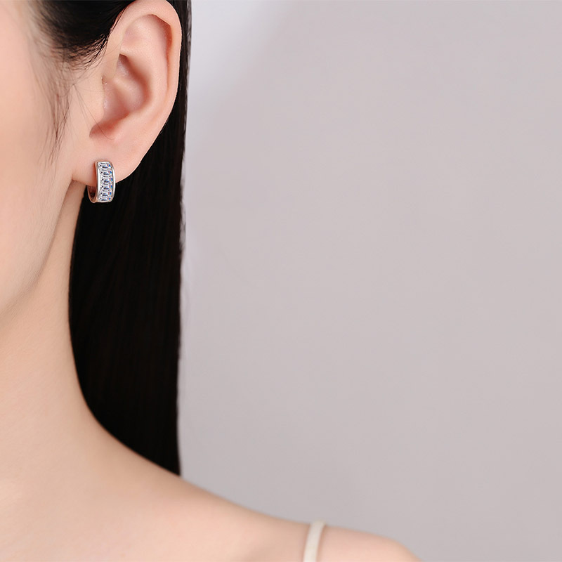 Bold&Chice 1.8CT Baguette Pave Huggie Earrings, Lab Grown Diamond Alternative, Sleek Statement Earrings for Him & Her