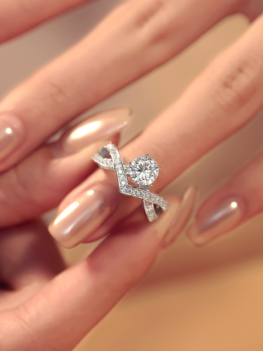 Bold&Chice Love Wings Moissanite Ring, 1CT Lab Created Engagement Ring, Criss Cross Pave Promise Ring for Women