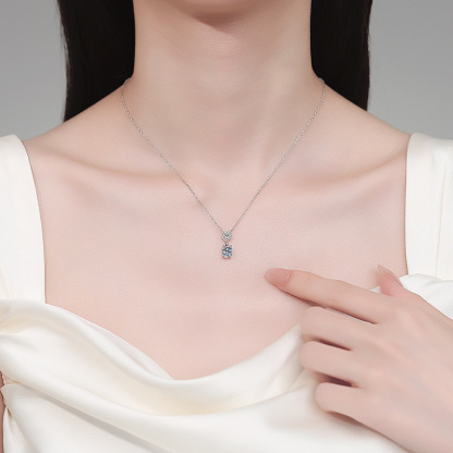 Bold&Chice 1CT Oval Moissanite Pendant Necklace, Heart Pave S925 Silver Lab Created Diamond Necklace for Women