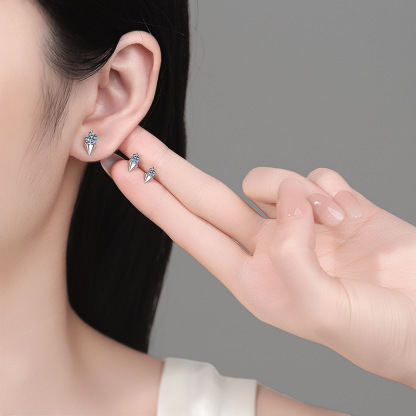 Bold&Chice 0.4/0.6/1CT Round Moissanite Cone Stud Earrings, Edgy Statement Stud Earrings, Triangle Base S925 Silver Lab Created Diamond Earrings for Women