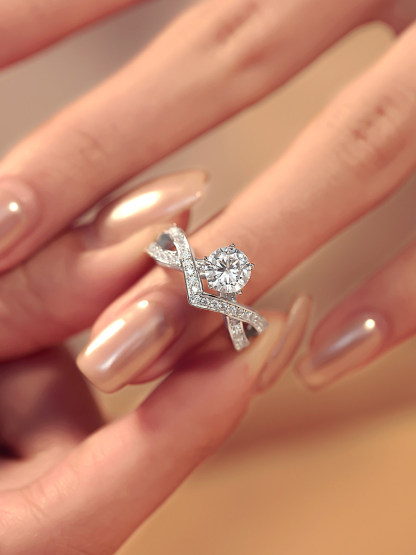 Bold&Chice Love Wings Moissanite Ring, 1CT Lab Created Engagement Ring, Criss Cross Pave Promise Ring for Women