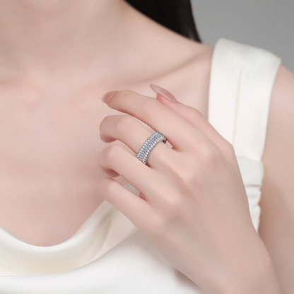 Bold&Chice 2.6CT Double Row Baguette Round Moissanite Eternity Band, Full Pave S925 Silver Lab Created Diamond Ring for Women