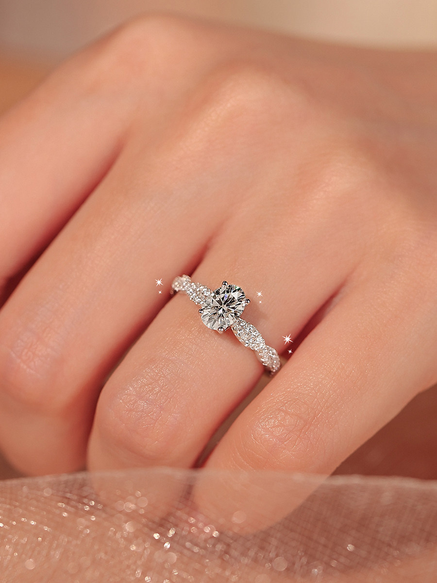 Bold&Chice Rotating Ballet Moissanite Ring, Oval Cut 1CT Lab Created Engagement Ring, Pave Promise Ring for Women