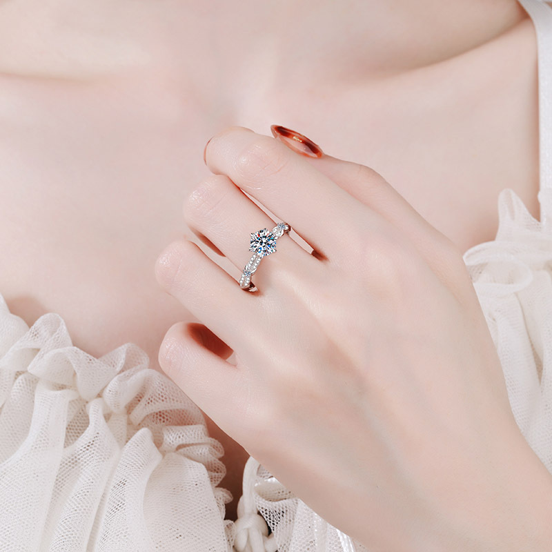 Bold&Chice 1CT Elegant Petal Six Prong Moissanite Ring, S925 Silver Lab Grown Diamond , Delicate Twist Statement Ring for Her