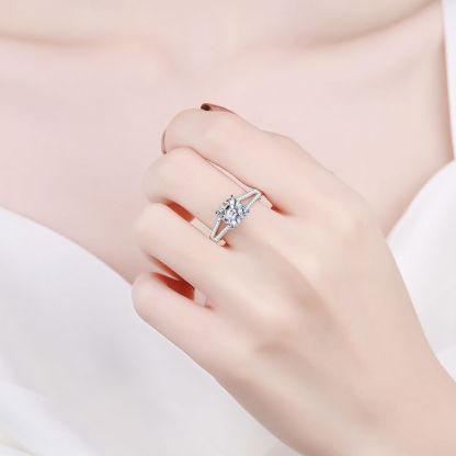 Bold&Chice 2CT Luxury Asscher Square Cut Moissanite Ring, S925 Silver Lab Grown Diamond , Shiny Double Row Statement Ring