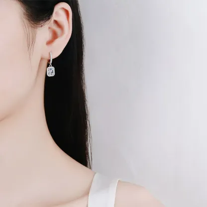 Bold&Chice 2/4CT Emerald / Radiant Cut Moissanite Drop Earrings, Baguette Huggie S925 Silver Lab Created Diamond Earrings for Women