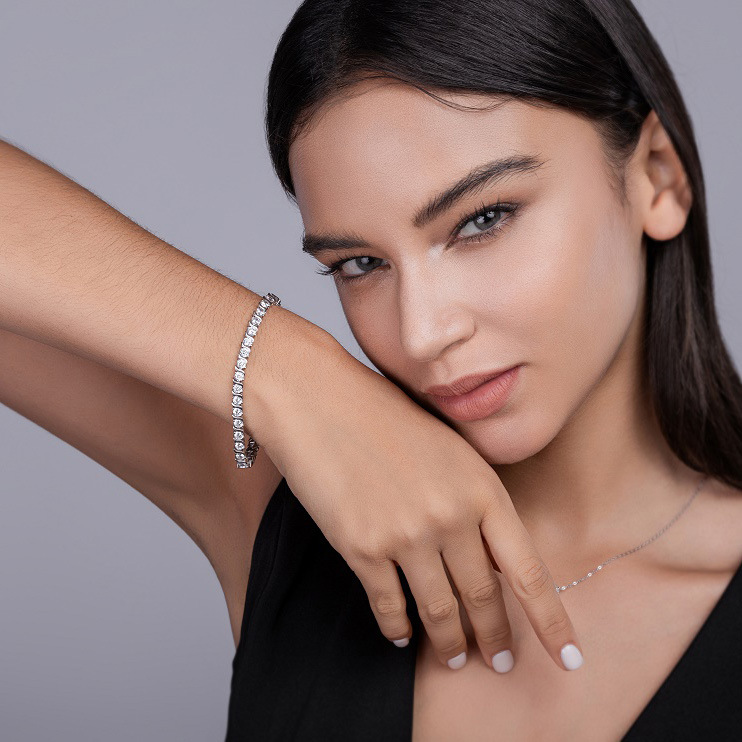 Bold&Chice 9.9CT Moissanite Tennis Bracelet, Lab Created Diamond Bracelet, S925 Silver Plated 18K White Gold Bracelet for Women