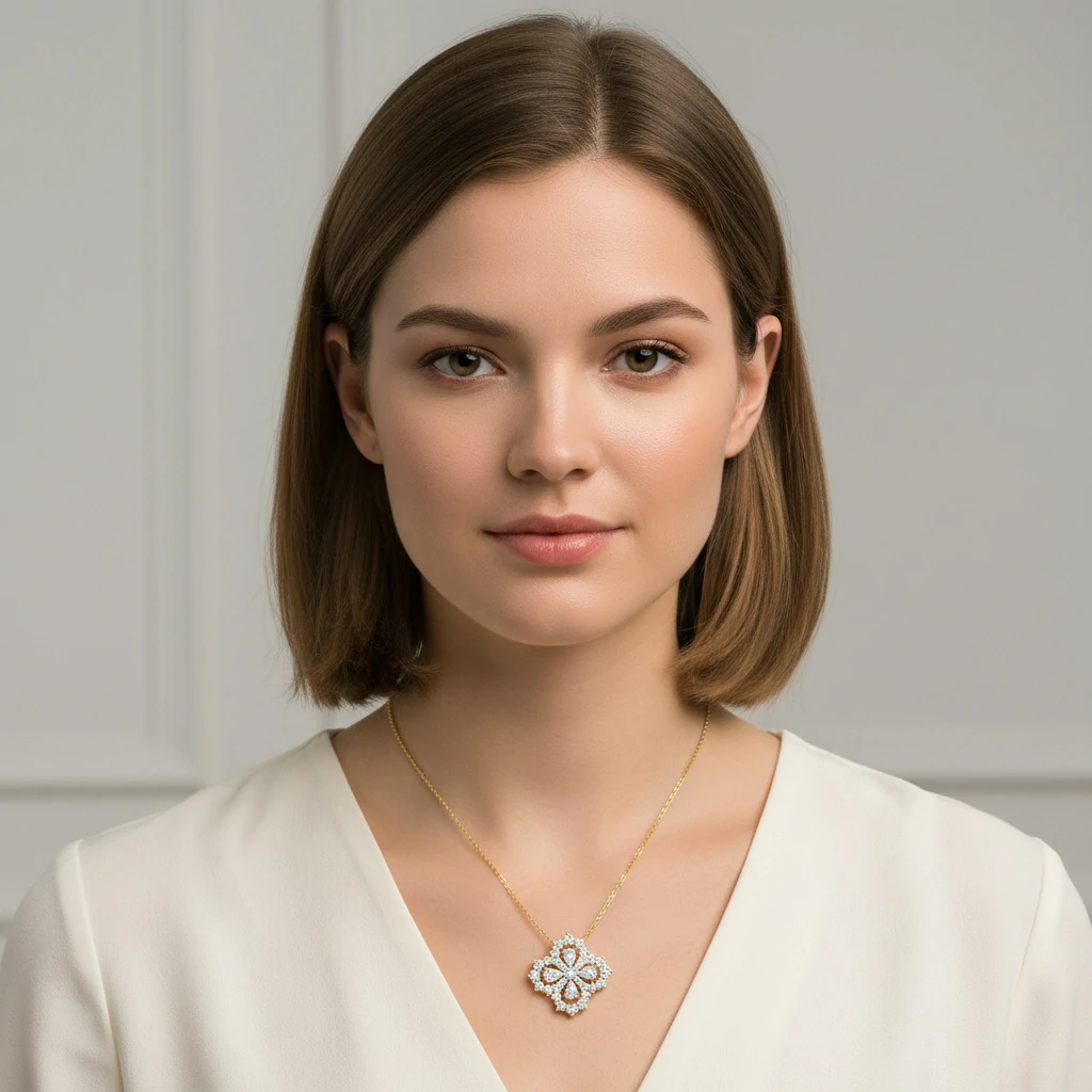 Bold&Chice Luxury Floral Cluster Moissanite Pendant Necklace, S925 Silver Lab Created Diamond, Shiny Pear & Round Statement Necklace for Her