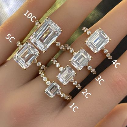 Bold&Chice 0.8-10CT Floating-Shared Prong Moissanite Ring, S925 Silver Lab Created Diamond, Sleek Multi-Cut Statement Ring for Her