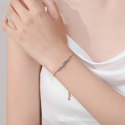 Bold&Chice Delicate Star Cluster Moissanite Bracelet, Shiny Flower Adjustable Rose Gold S925 Silver Lab Created Diamond Bracelet for Women