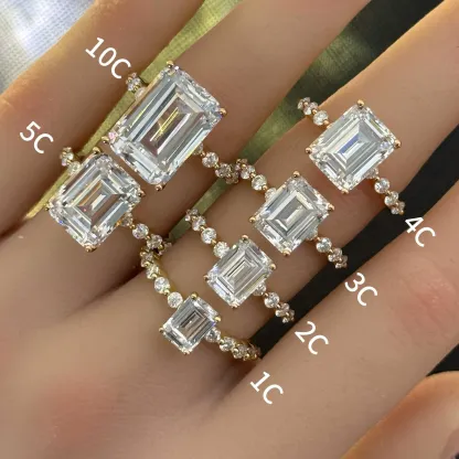 Bold&Chice 0.8-10CT Floating-Shared Prong Moissanite Ring, 18K Gold Plated S925 Silver Lab Created Diamond, Sleek Multi-Cut Statement Ring for Her