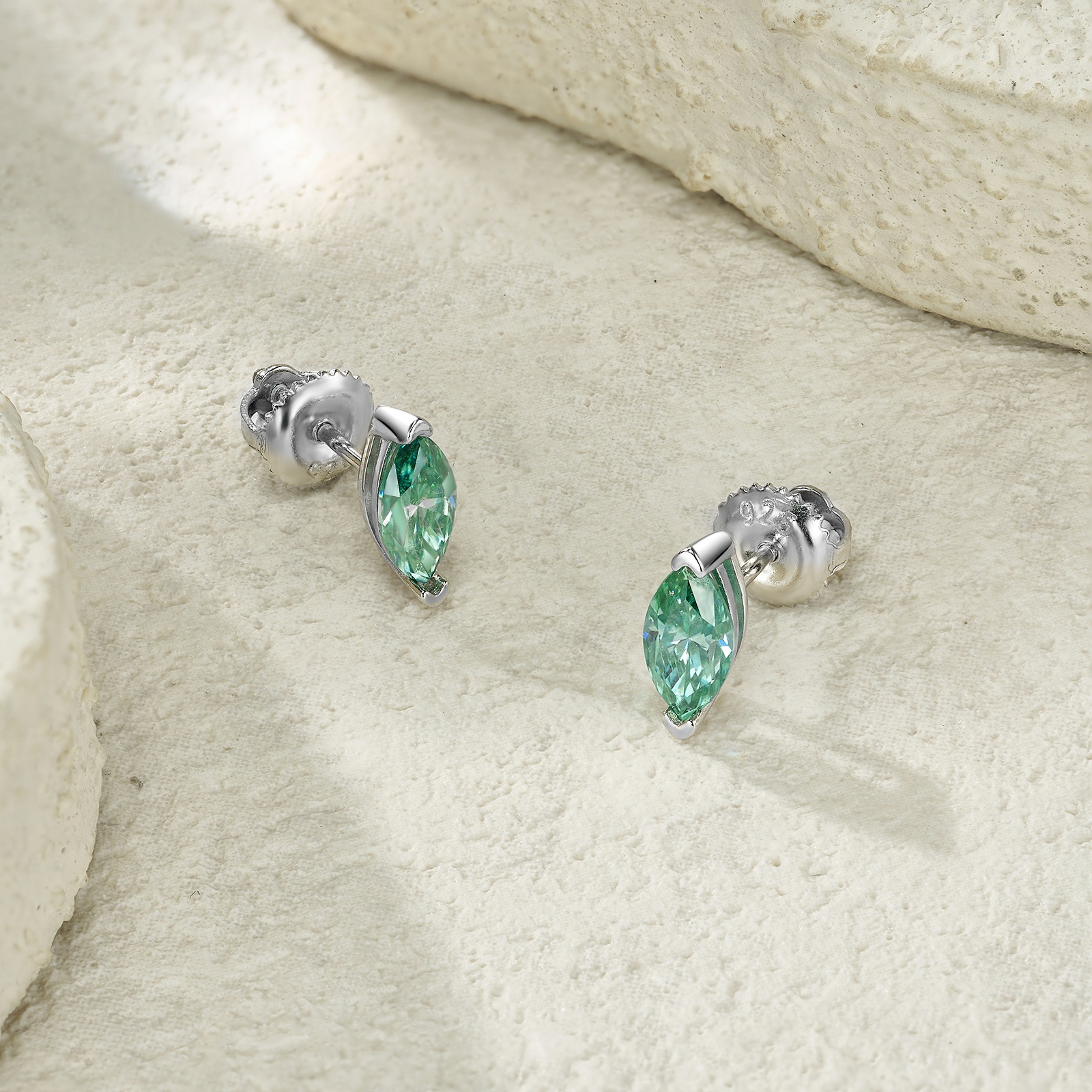 Bold&Chice 0.5CT*2 Blue Moissanite Stud Earrings, Marquise Cut Lab Created Diamond Earrings, S925 Silver for Women