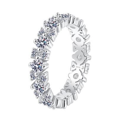 Bold&Chice 1.56CT Floral Pave Moissanite Eternity Ring, Lab Grown Diamond Alternative, Romantic Stackable Band for Him & Her
