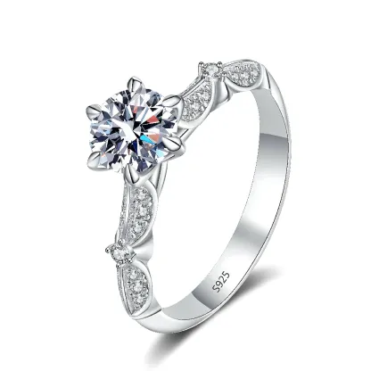 Bold&Chice 1CT Elegant Petal Six Prong Moissanite Ring, S925 Silver Lab Grown Diamond , Delicate Twist Statement Ring for Her