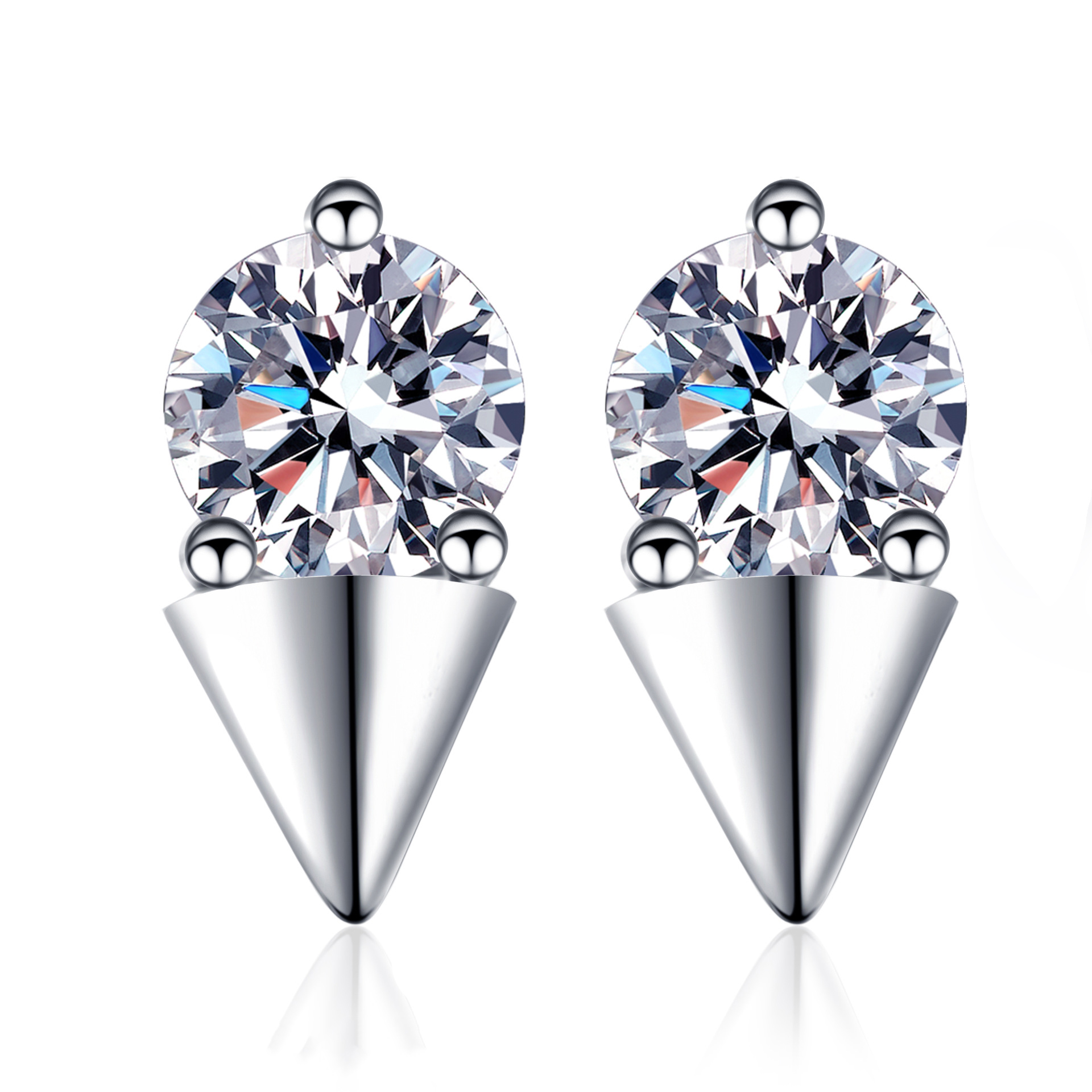 Bold&Chice 0.4/0.6/1CT Round Moissanite Cone Stud Earrings, Edgy Statement Stud Earrings, Triangle Base S925 Silver Lab Created Diamond Earrings for Women