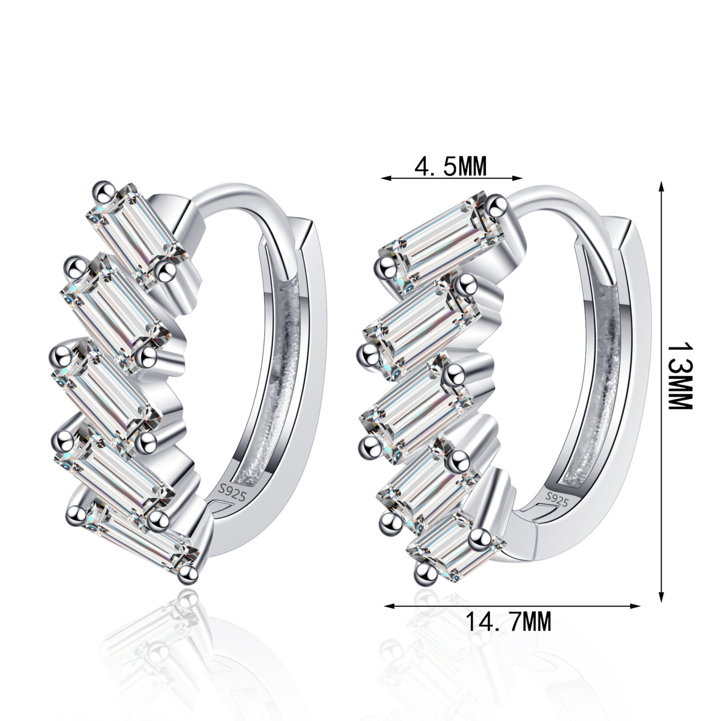 Bold&Chice 1.5CT Baguette Moissanite Huggie Earrings, Shiny Baguette Stack S925 Silver Lab Created Diamond Hoop Earrings for Women